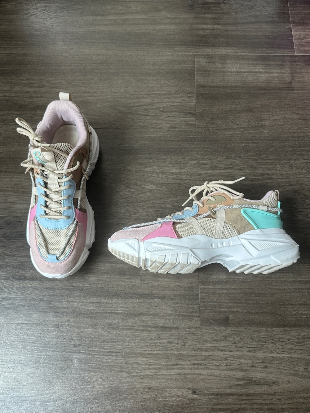Women's Chunky Pastel Sneakers - Beige Pink Blue Mint